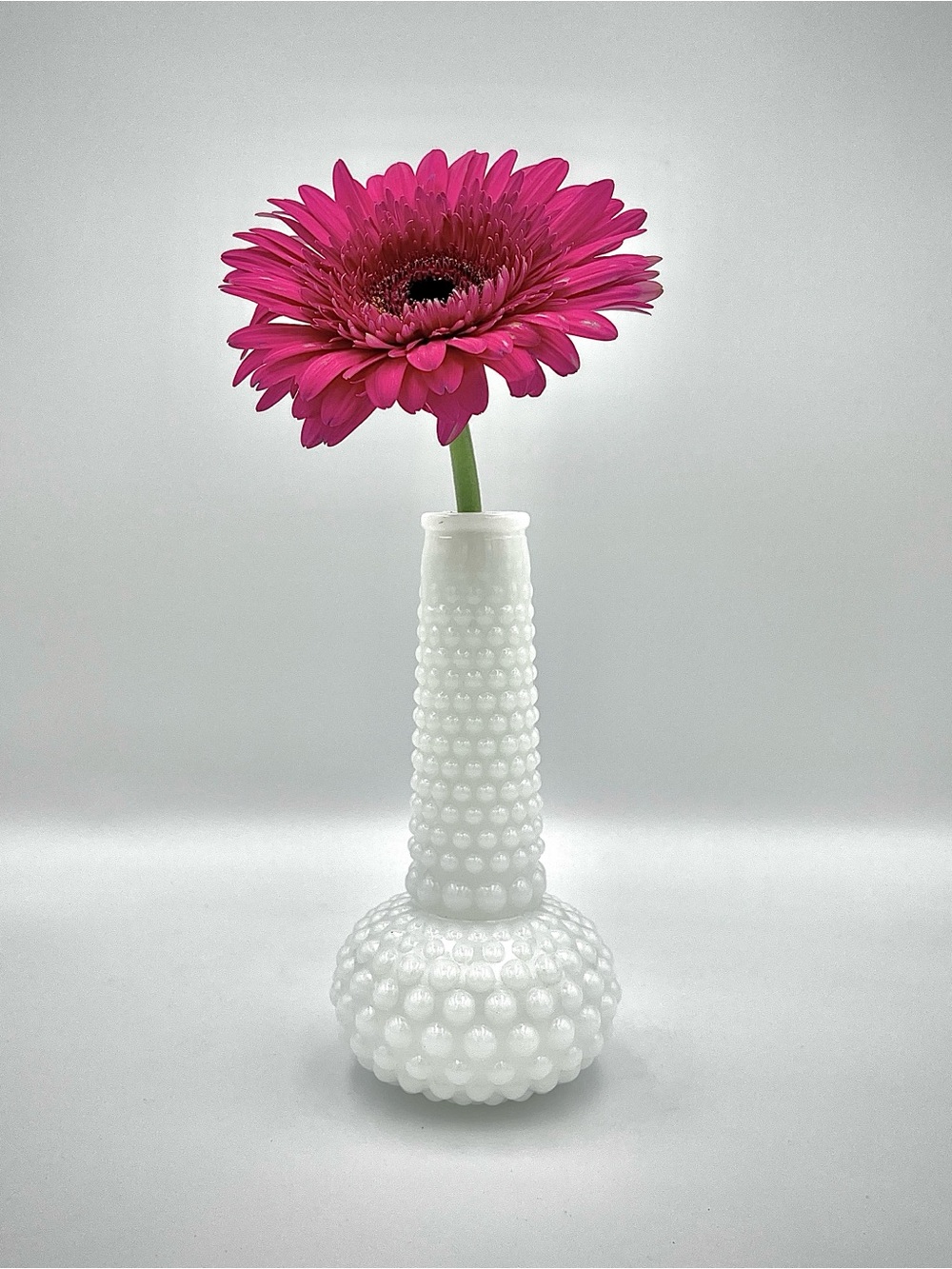 Vintage E.O. Brody White Milk Glass Hobnail Bud Vase – Bulbous Base - MCM